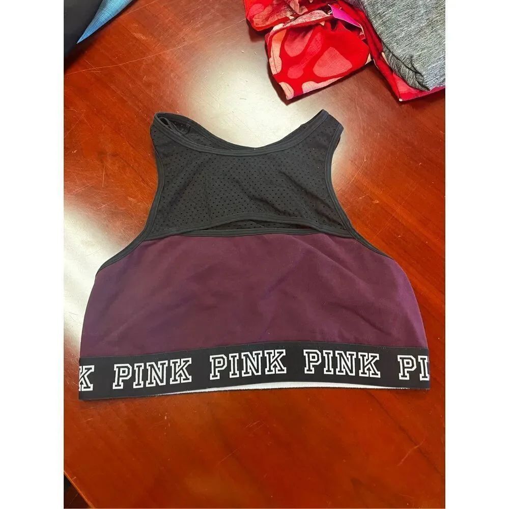 PINK Burgundy & Black Mesh Spirts Bra sz M